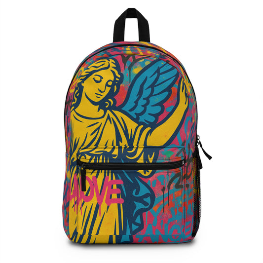 Vibrant Graffiti Angel Backpack, Colorful School Bag, Stylish Travel Pack, Trendy Youth Backpack, Unique Art Rucksack