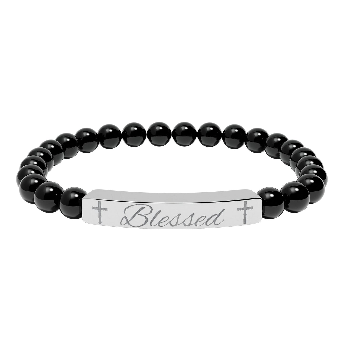 Blessed-Natural Stone Stretch Bar Bracelet (Engraving)