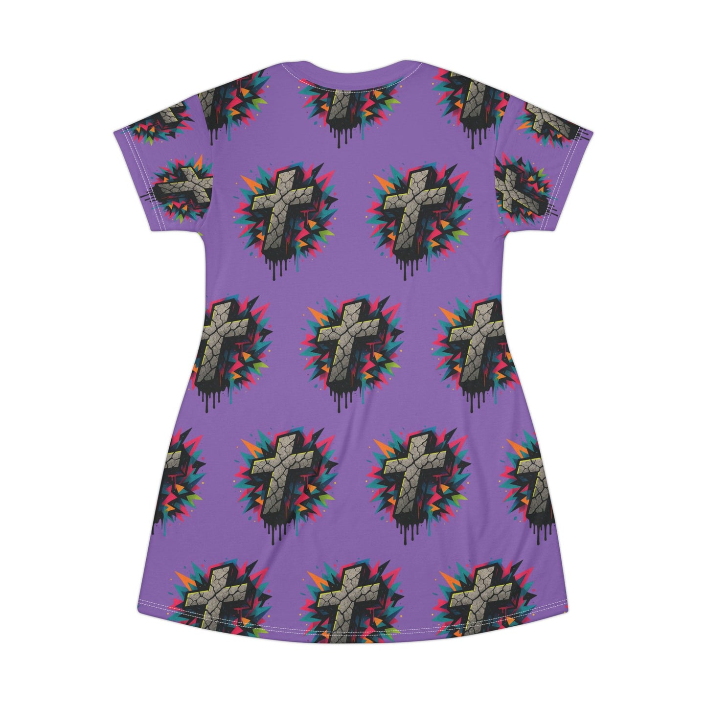 Colorful Cross Graphic T-Shirt Dress, Vibrant Casual Wear, Street Style Clothing, Gift for Fashion Lovers, Festival Ready Outfit, Everyday [...]