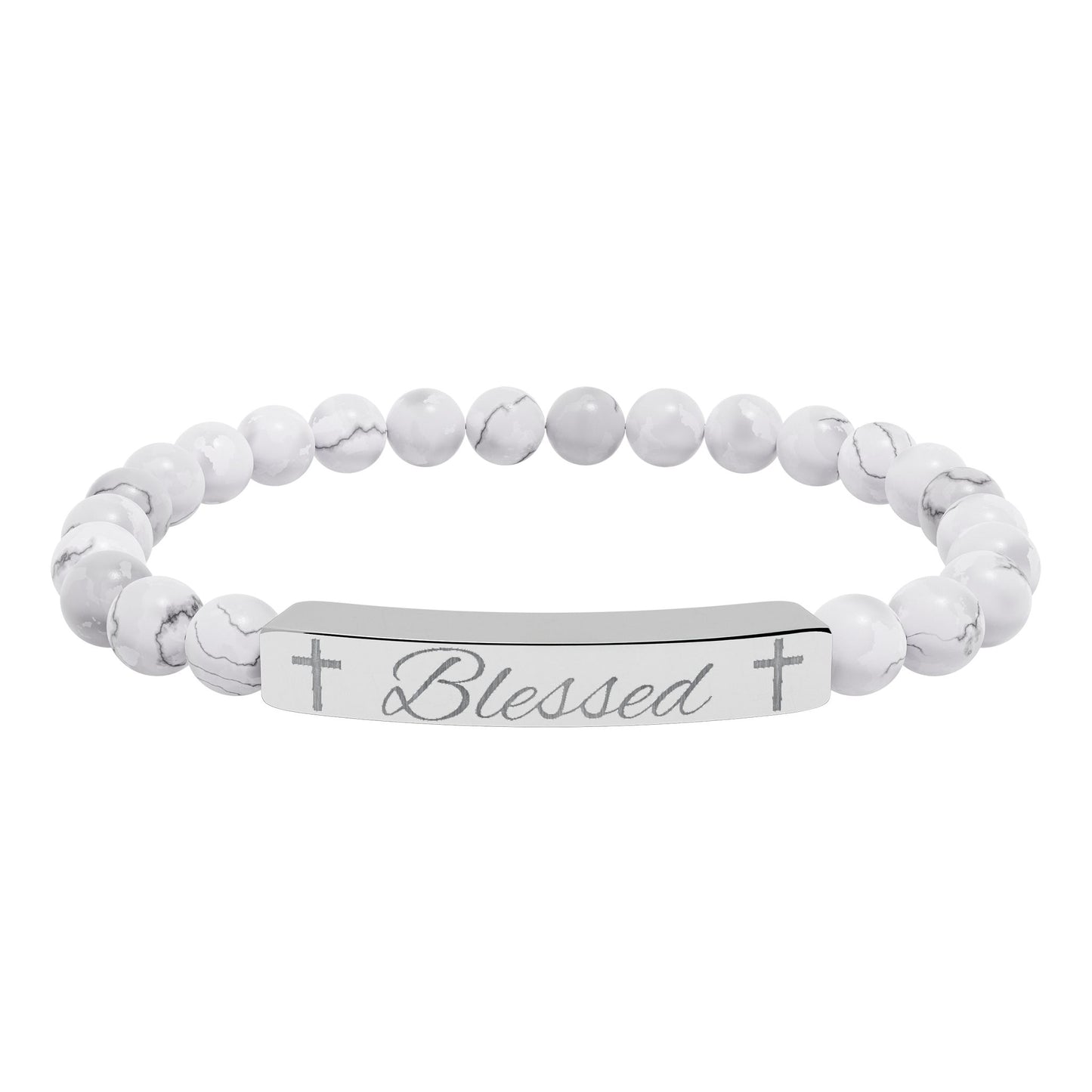 Blessed-Natural Stone Stretch Bar Bracelet (Engraving)