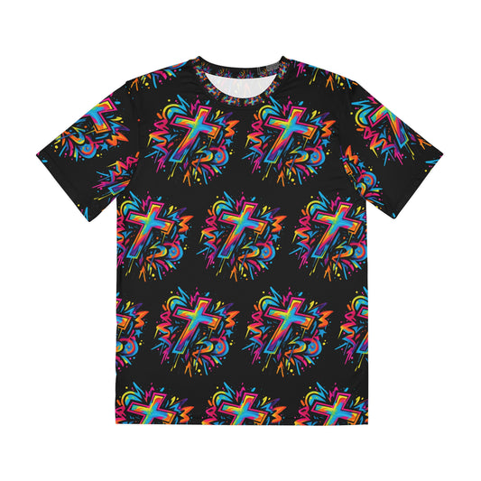 Men's Graphic Cross Tee with Colorful Cross Design, Vibrant Christian Apparel, Faith-Based T-Shirt, Unique Church Gift, Summer Casual Wear, [...]