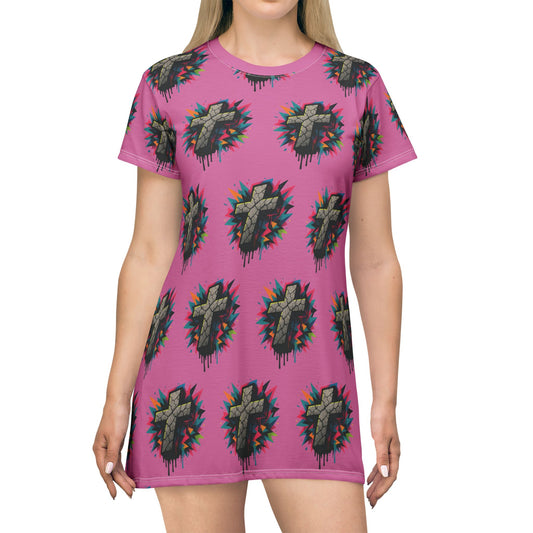 Colorful Cross Graphic T-Shirt Dress, Vibrant Casual Wear, Street Style Clothing, Gift for Fashion Lovers, Festival Ready Outfit, Everyday [...]