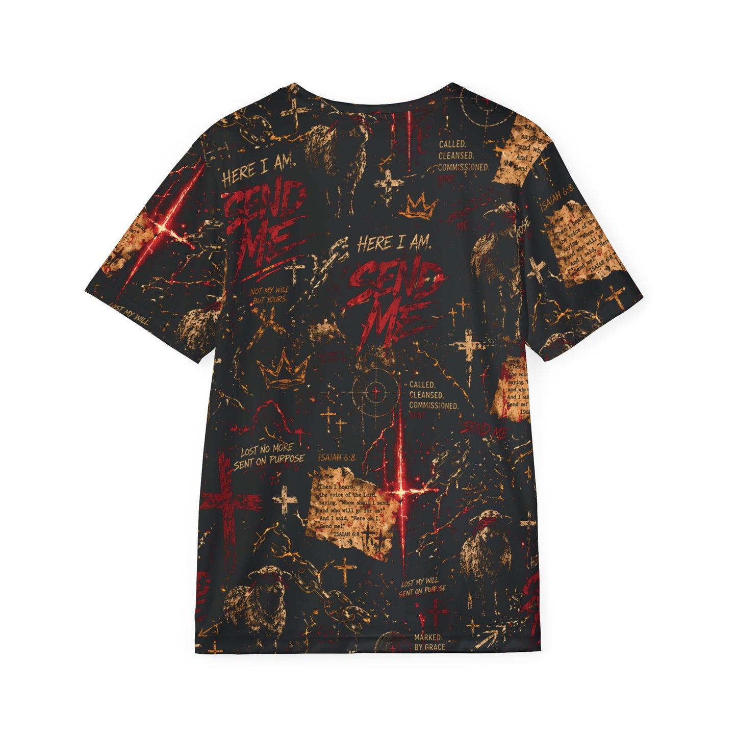 Send Me Isaiah 6:8 — Christian Faith Polyester Tee (AOP)