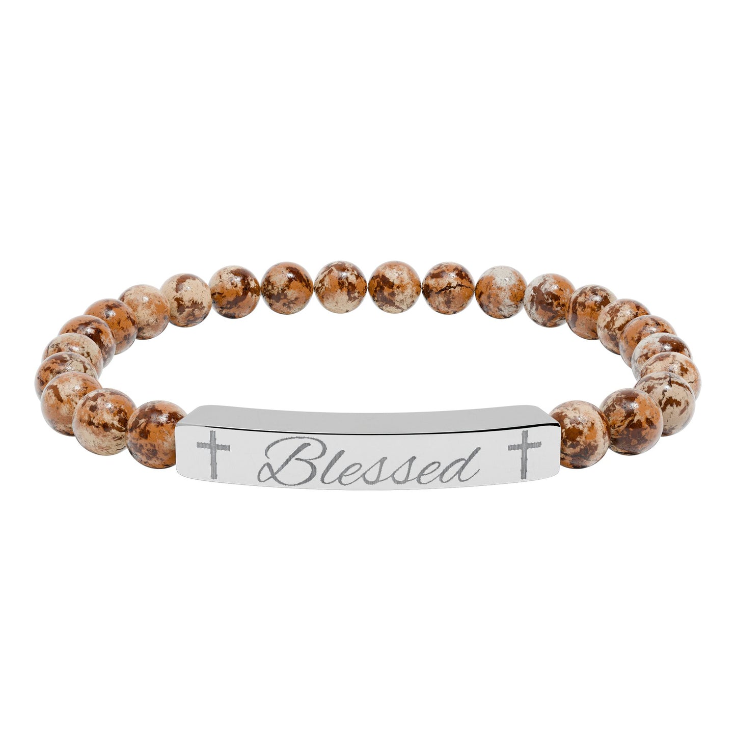 Blessed-Natural Stone Stretch Bar Bracelet (Engraving)