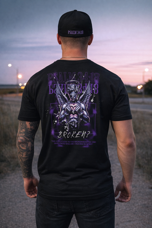 Broken?-Psalm 34:18 -Faith Statement-Polyester Tee (AOP)