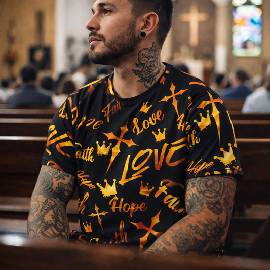 Sports Jersey — All-Over Print 'Love Hope Faith' Graphic Tee