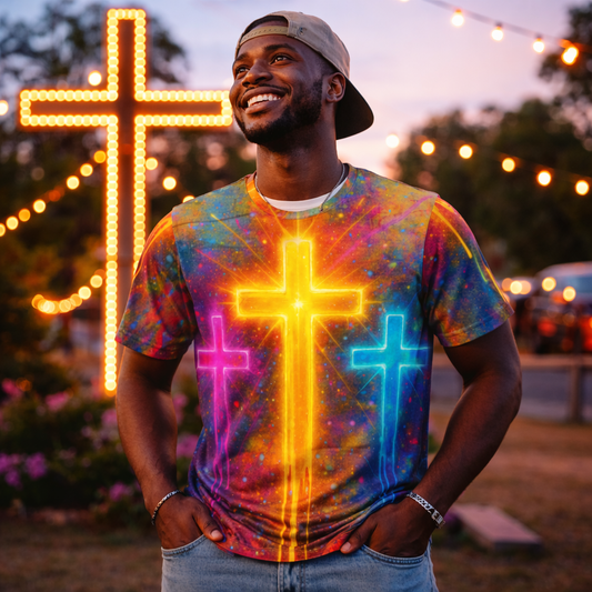 Neon Cross Calvary Hill- Polyester Tee (AOP)