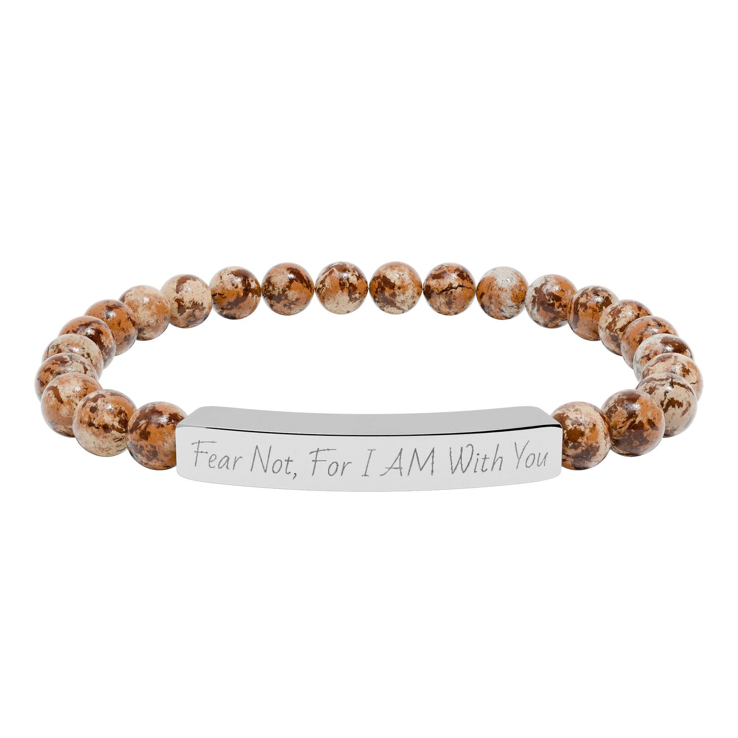 Fear Not, For I AM With You-Natural Stone Stretch Bar Bracelet (Engraving)