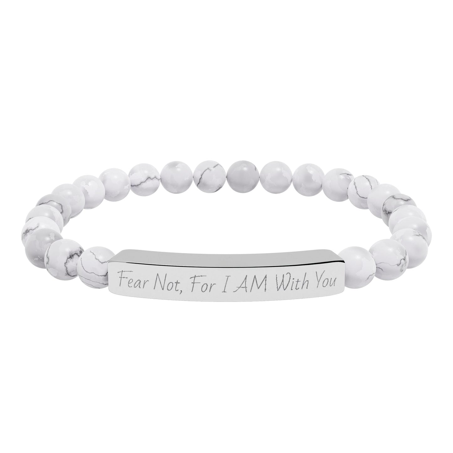 Fear Not, For I AM With You-Natural Stone Stretch Bar Bracelet (Engraving)