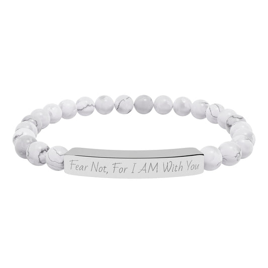 Fear Not, For I AM With You-Natural Stone Stretch Bar Bracelet (Engraving)
