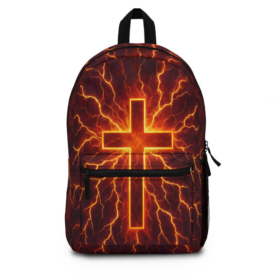 Electric Cross Backpack - Stylish School Bag, Christian Gift, Trendy Travel, Faith-Inspired, Unique Artwork
