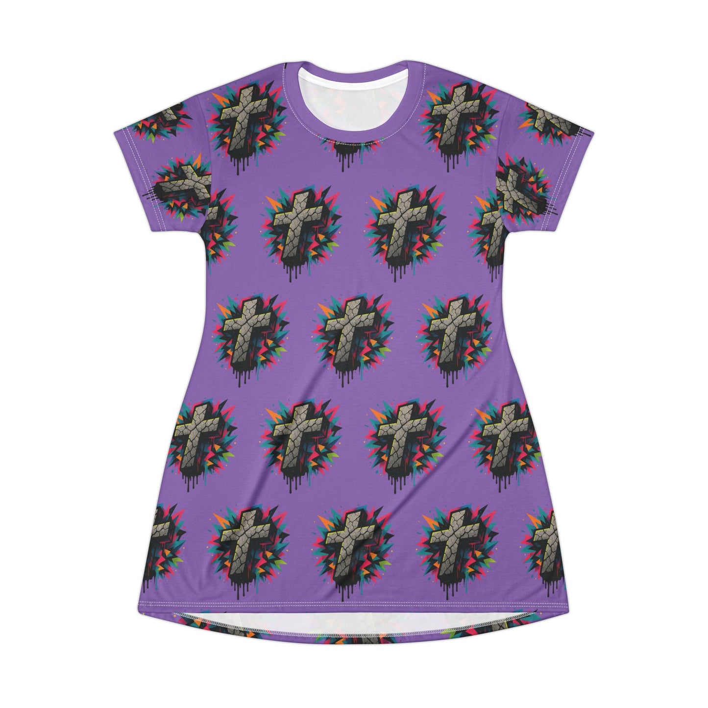 Colorful Cross Graphic T-Shirt Dress, Vibrant Casual Wear, Street Style Clothing, Gift for Fashion Lovers, Festival Ready Outfit, Everyday [...]
