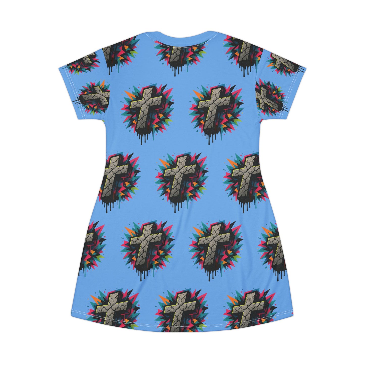 Colorful Cross Graphic T-Shirt Dress, Vibrant Casual Wear, Street Style Clothing, Gift for Fashion Lovers, Festival Ready Outfit, Everyday [...]