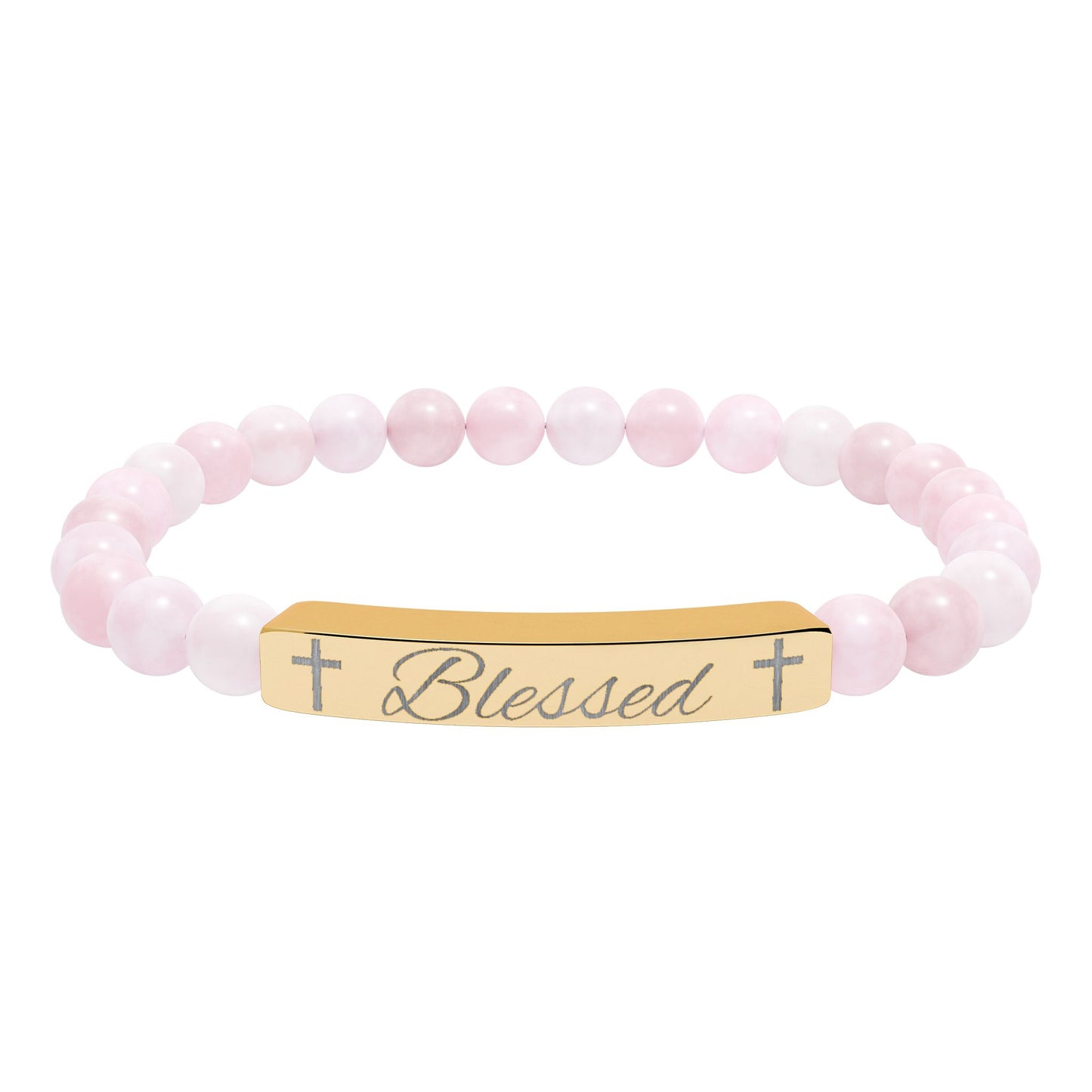 Blessed-Natural Stone Stretch Bar Bracelet (Engraving)