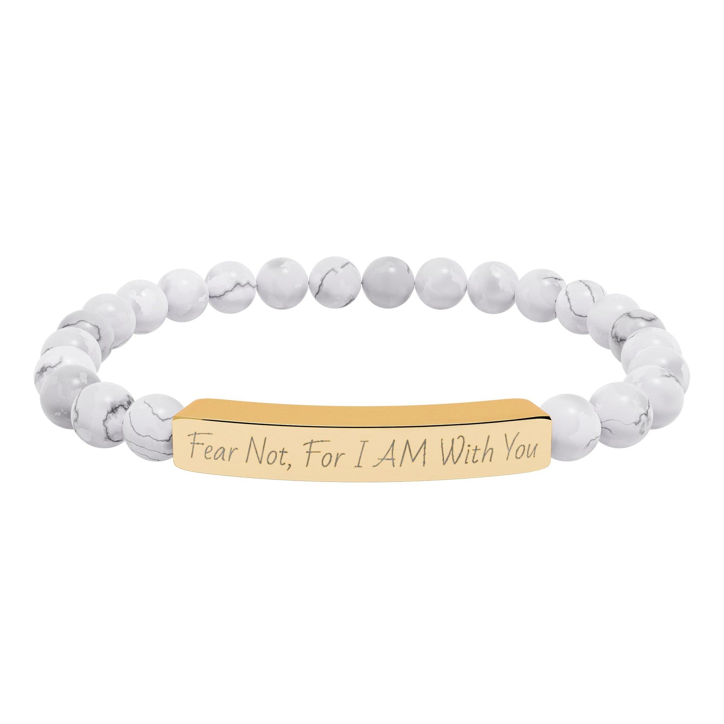 Fear Not, For I AM With You-Natural Stone Stretch Bar Bracelet (Engraving)