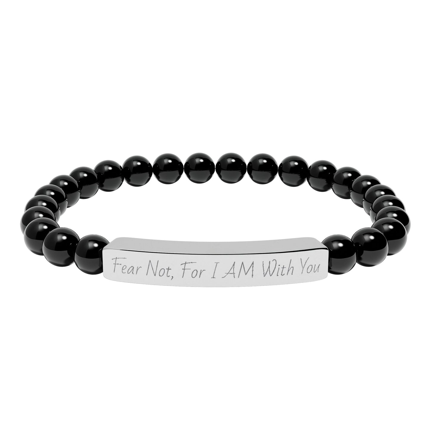 Fear Not, For I AM With You-Natural Stone Stretch Bar Bracelet (Engraving)