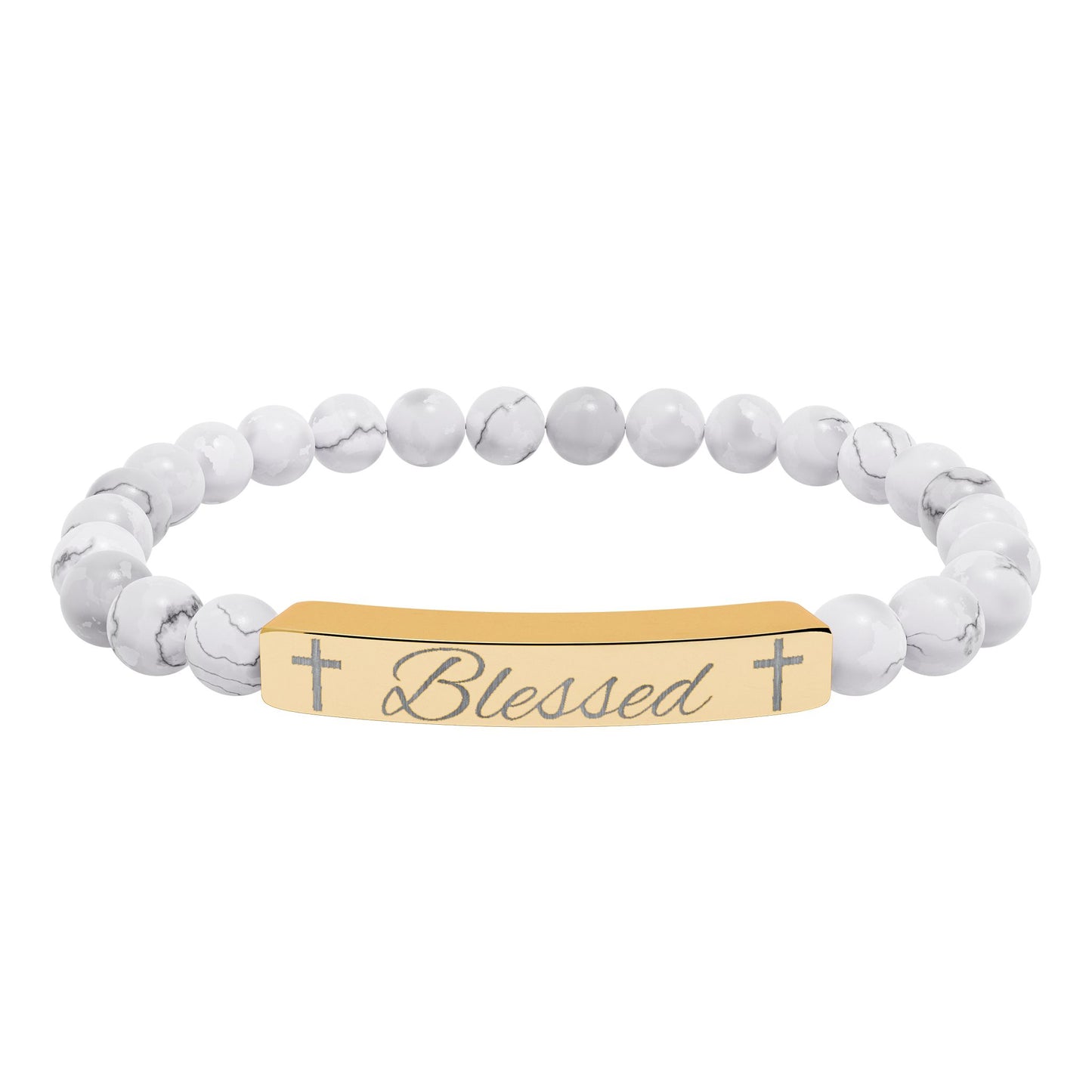Blessed-Natural Stone Stretch Bar Bracelet (Engraving)