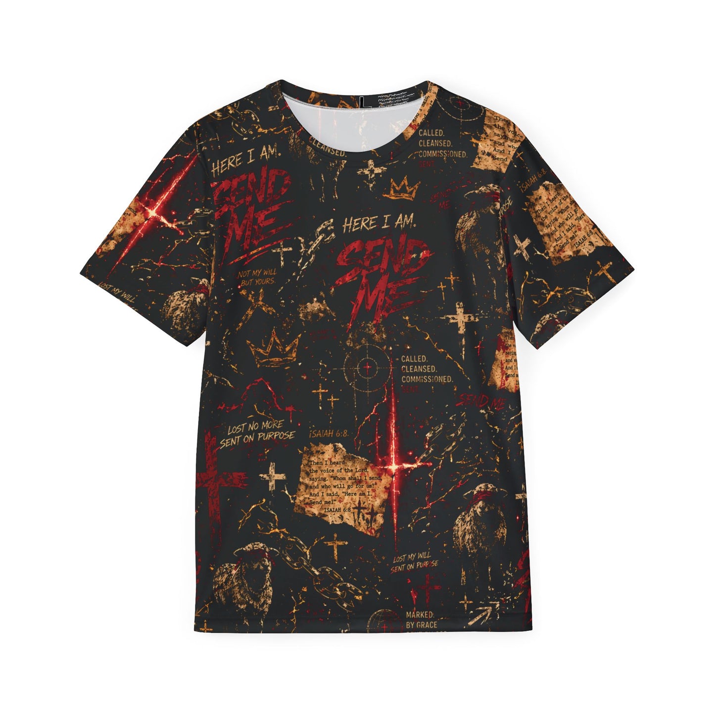 Send Me Isaiah 6:8 — Christian Faith Polyester Tee (AOP)
