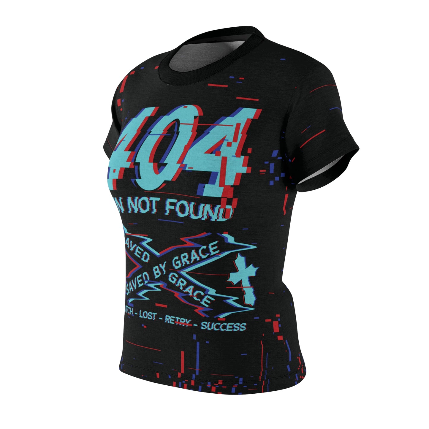 404 Error Women's Graphic Tee, Saved by Grace Shirt, Glitch Art Top, Youthful Design for Casual Wear, Perfect for Gift Giving