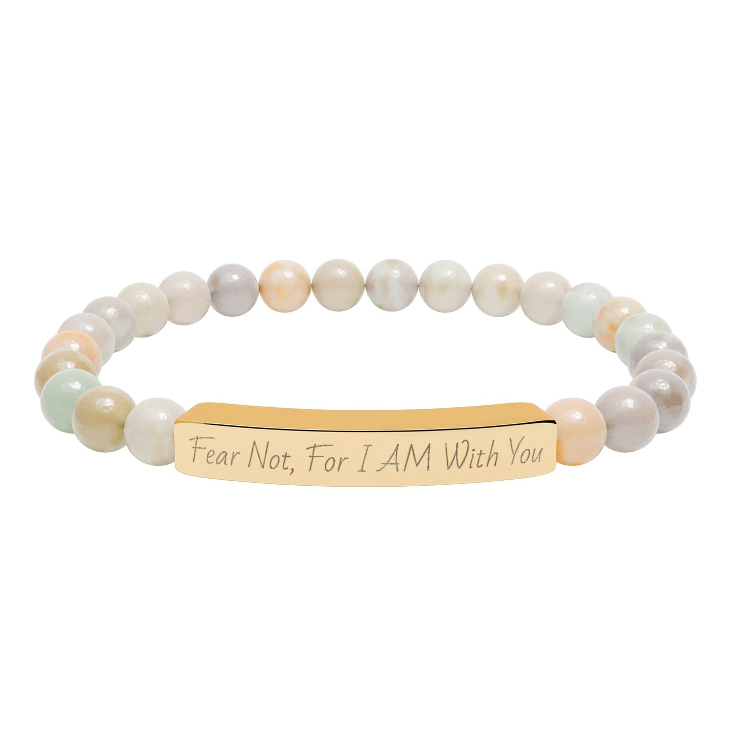 Fear Not, For I AM With You-Natural Stone Stretch Bar Bracelet (Engraving)