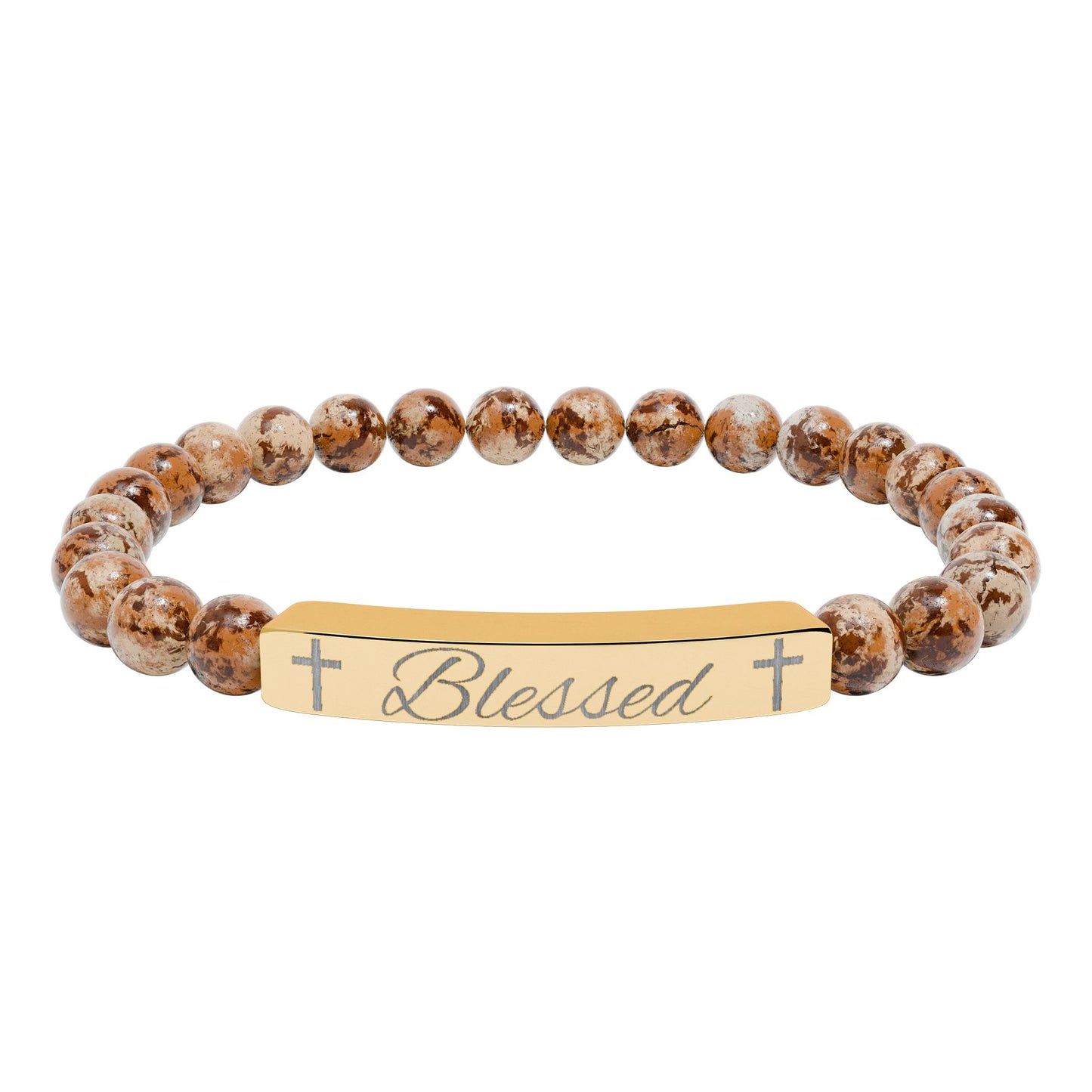 Blessed-Natural Stone Stretch Bar Bracelet (Engraving)