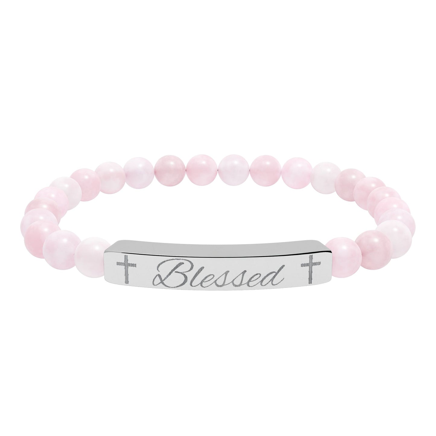 Blessed-Natural Stone Stretch Bar Bracelet (Engraving)