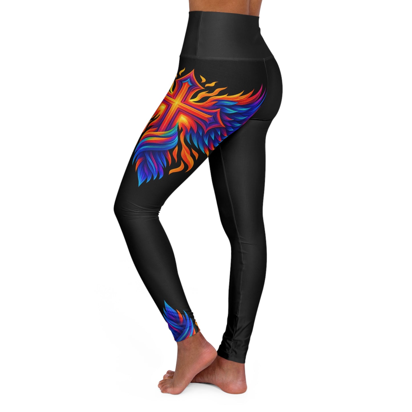 Vibrant Cross With Wings-Yoga Pants/Leggings