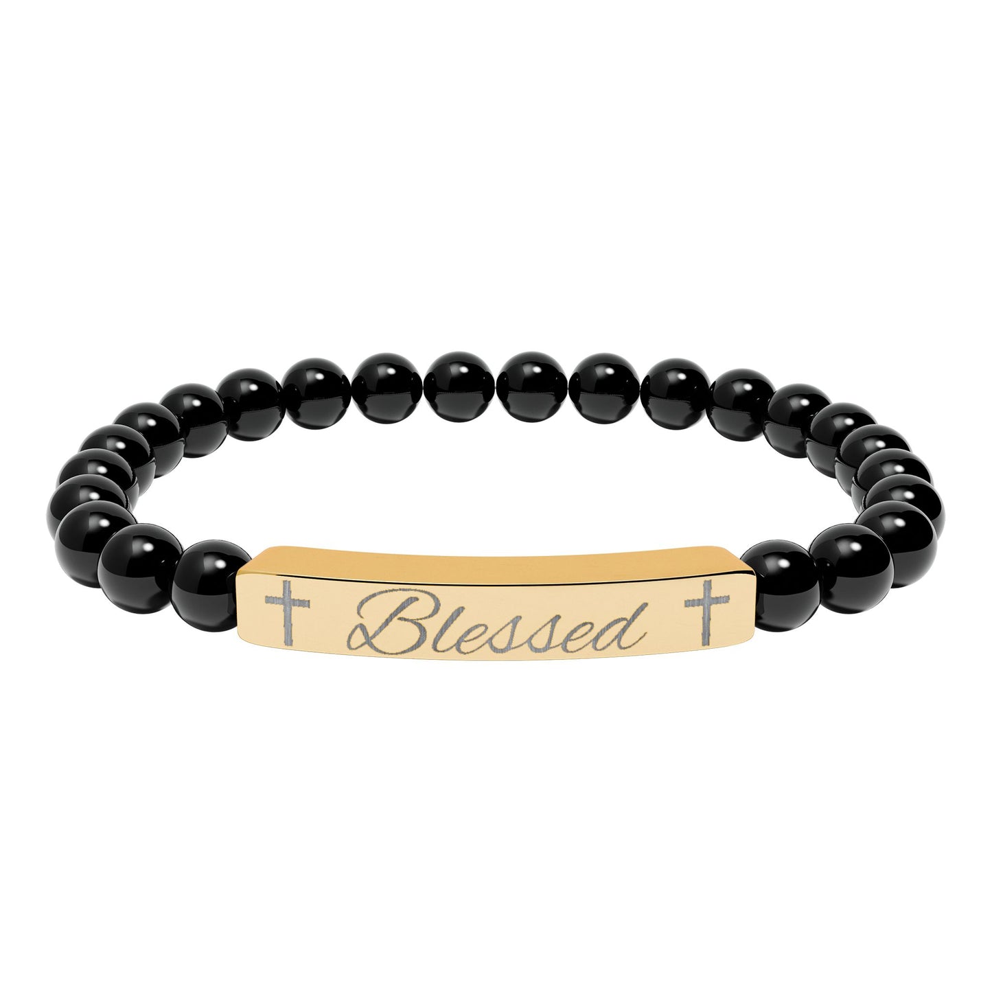Blessed-Natural Stone Stretch Bar Bracelet (Engraving)