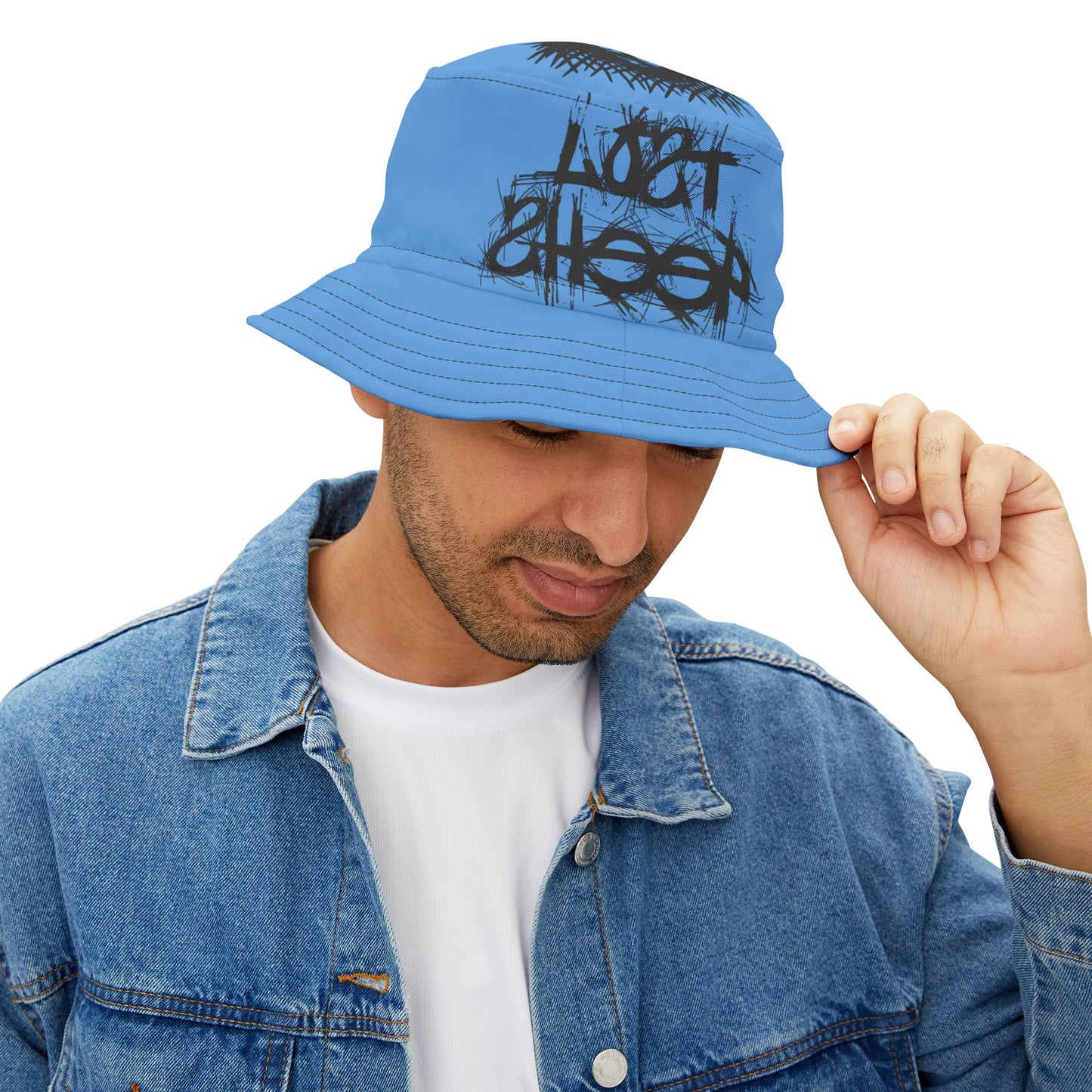 Light Blue Lost Sheep Grunge Bucket Hat, Trendy Summer Accessory, Unisex Streetwear, Perfect for Festivals, Beach Days, Gift for Artists and Christians