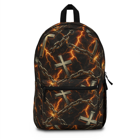 Edgy Graphic Backpack with Cross and Chain Design, Stylish School Bag, Trendy Travel Backpack, Accessories for Teens, Perfect [...]