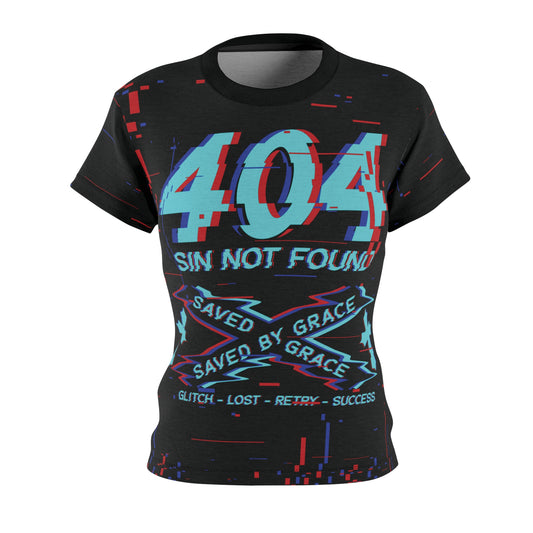 404 Error Women's Graphic Tee, Saved by Grace Shirt, Glitch Art Top, Youthful Design for Casual Wear, Perfect for Gift Giving