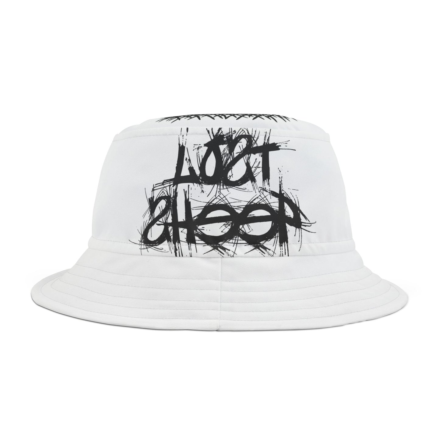 White Lost Sheep Grunge Bucket Hat, Trendy Summer Accessory, Unisex Streetwear, Perfect for Festivals, Beach Days, Gift for Artists and Christians