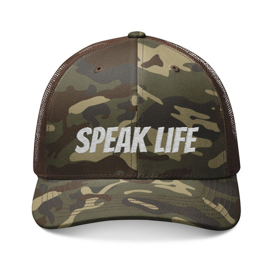 Camouflage Trucker Hat - Speak Life Embroidered Cap for Outdoor Adventures, Gifts for Nature Lovers, Summer Festival Style, Casual Wear