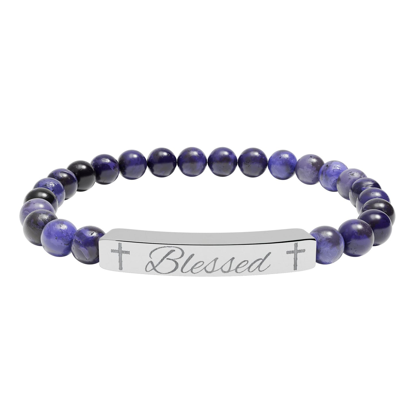 Blessed-Natural Stone Stretch Bar Bracelet (Engraving)