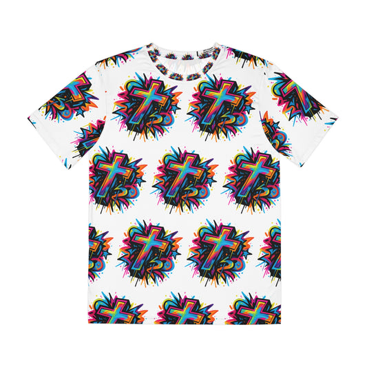 Men's Graphic Tee with Colorful Cross Design, Vibrant Christian Apparel, Faith-Based T-Shirt, Unique Church Gift, Summer Casual Wear, [...]
