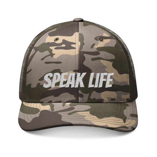Camouflage Trucker Hat - Speak Life Embroidered Cap for Outdoor Adventures, Gifts for Nature Lovers, Summer Festival Style, Casual Wear