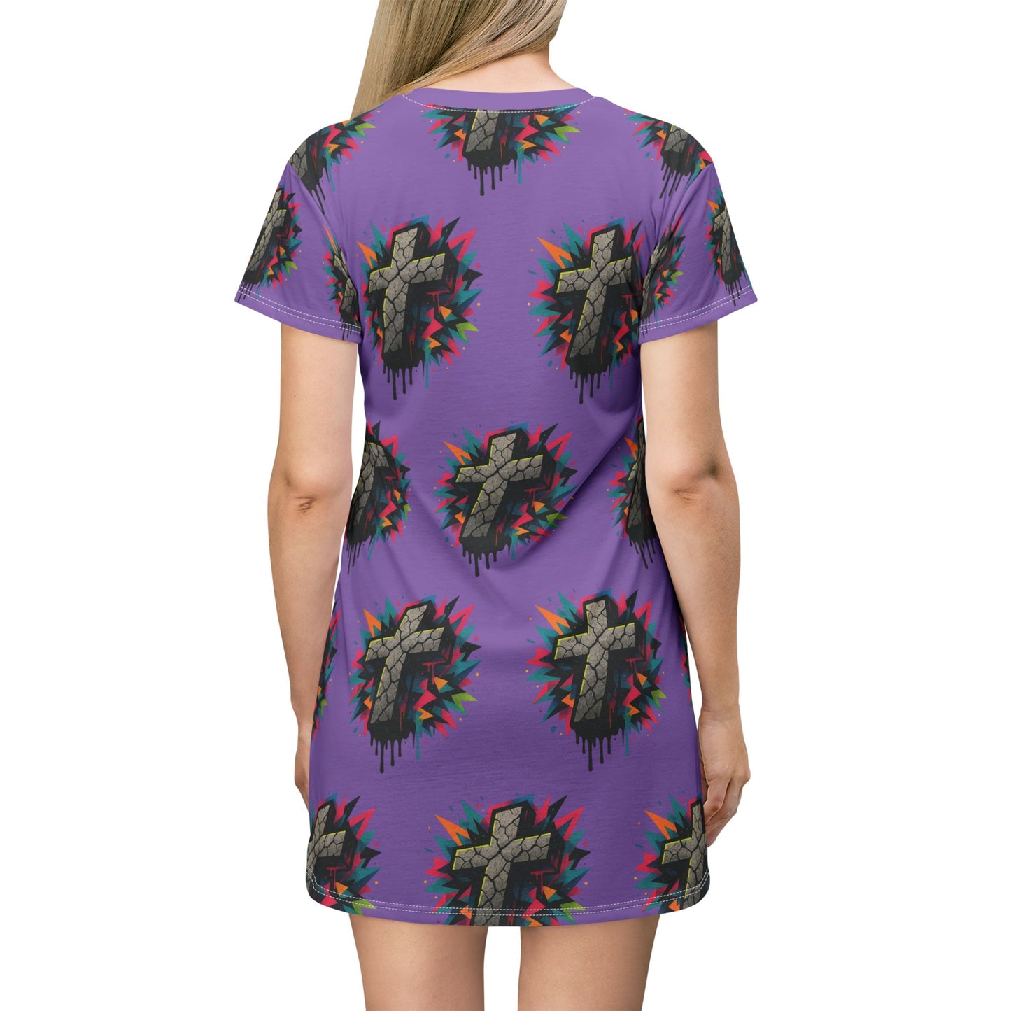 Colorful Cross Graphic T-Shirt Dress, Vibrant Casual Wear, Street Style Clothing, Gift for Fashion Lovers, Festival Ready Outfit, Everyday [...]