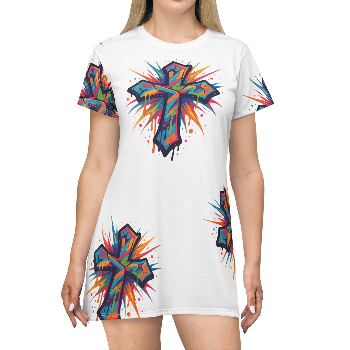 Colorful Cross T-Shirt Dress (AOP)