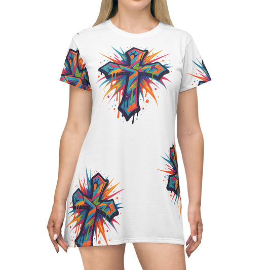 Colorful Cross T-Shirt Dress (AOP)