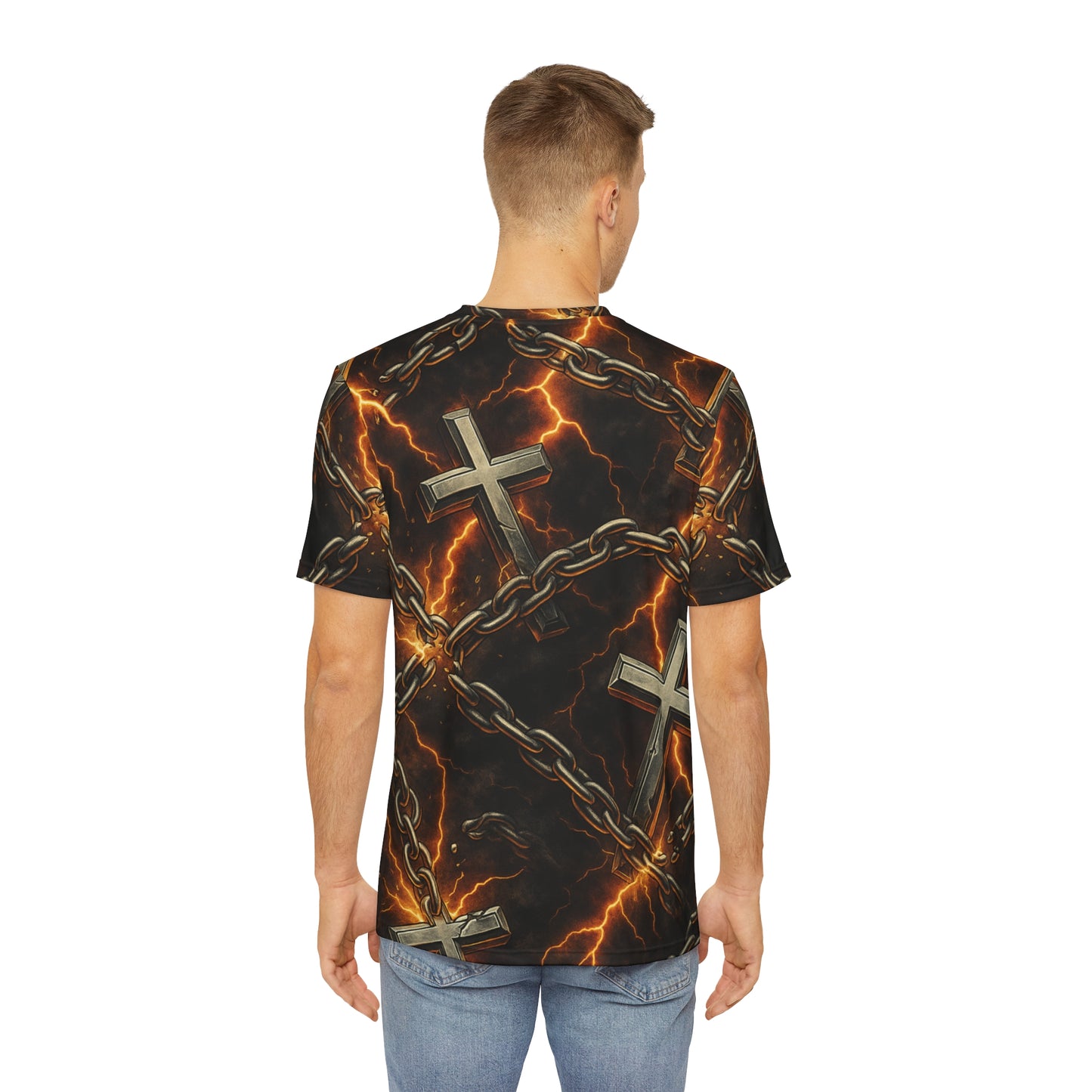 Men's Graphic Tee- Chain Breaker Cross Design, Alternative Fashion, Unisex Style, Perfect for Festivals, Gifts, and Casual Wear