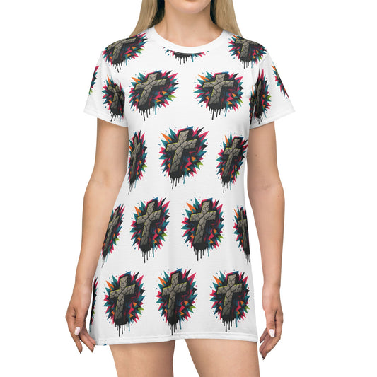 Colorful Cross Graphic T-Shirt Dress, Vibrant Casual Wear, Street Style Clothing, Gift for Fashion Lovers, Festival Ready Outfit, Everyday [...]