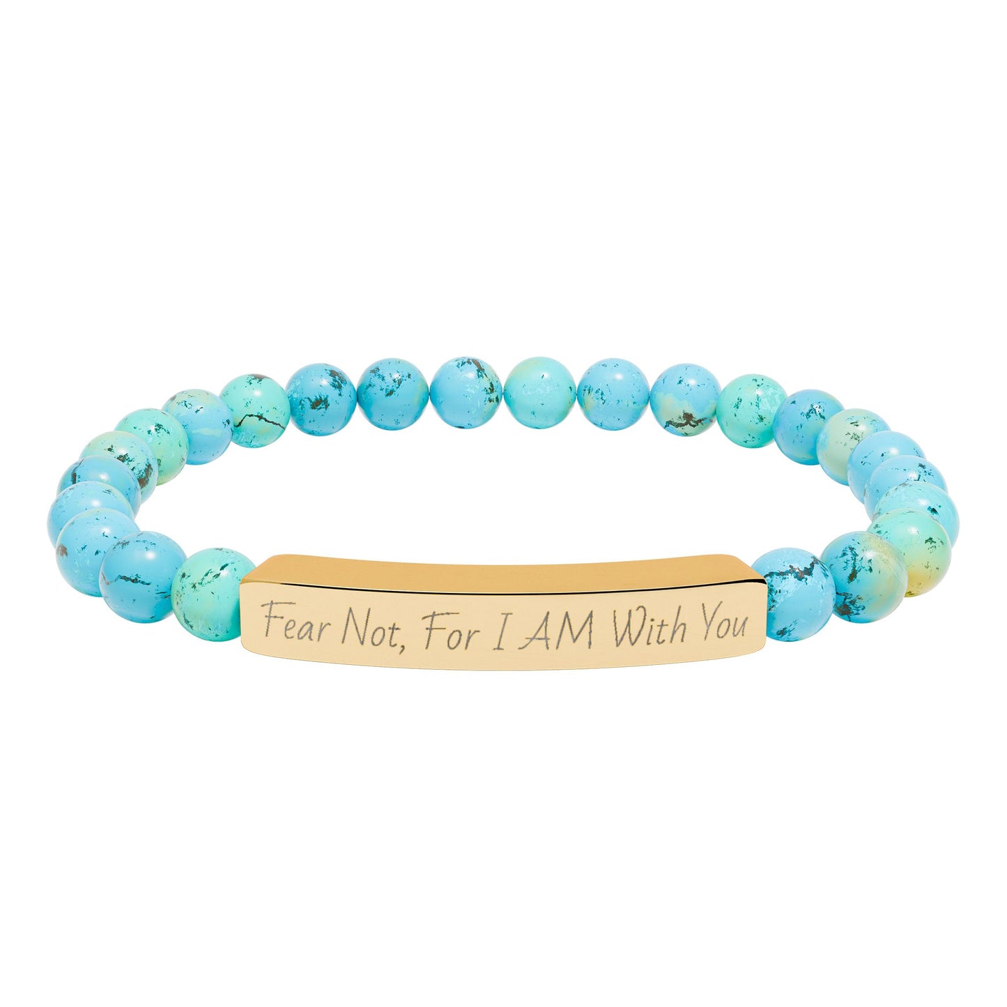 Fear Not, For I AM With You-Natural Stone Stretch Bar Bracelet (Engraving)
