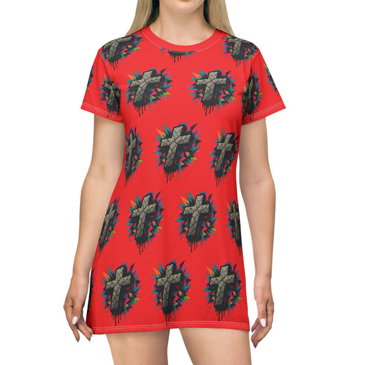 Colorful Cross Graphic T-Shirt Dress, Vibrant Casual Wear, Street Style Clothing, Gift for Fashion Lovers, Festival Ready Outfit, Everyday [...]